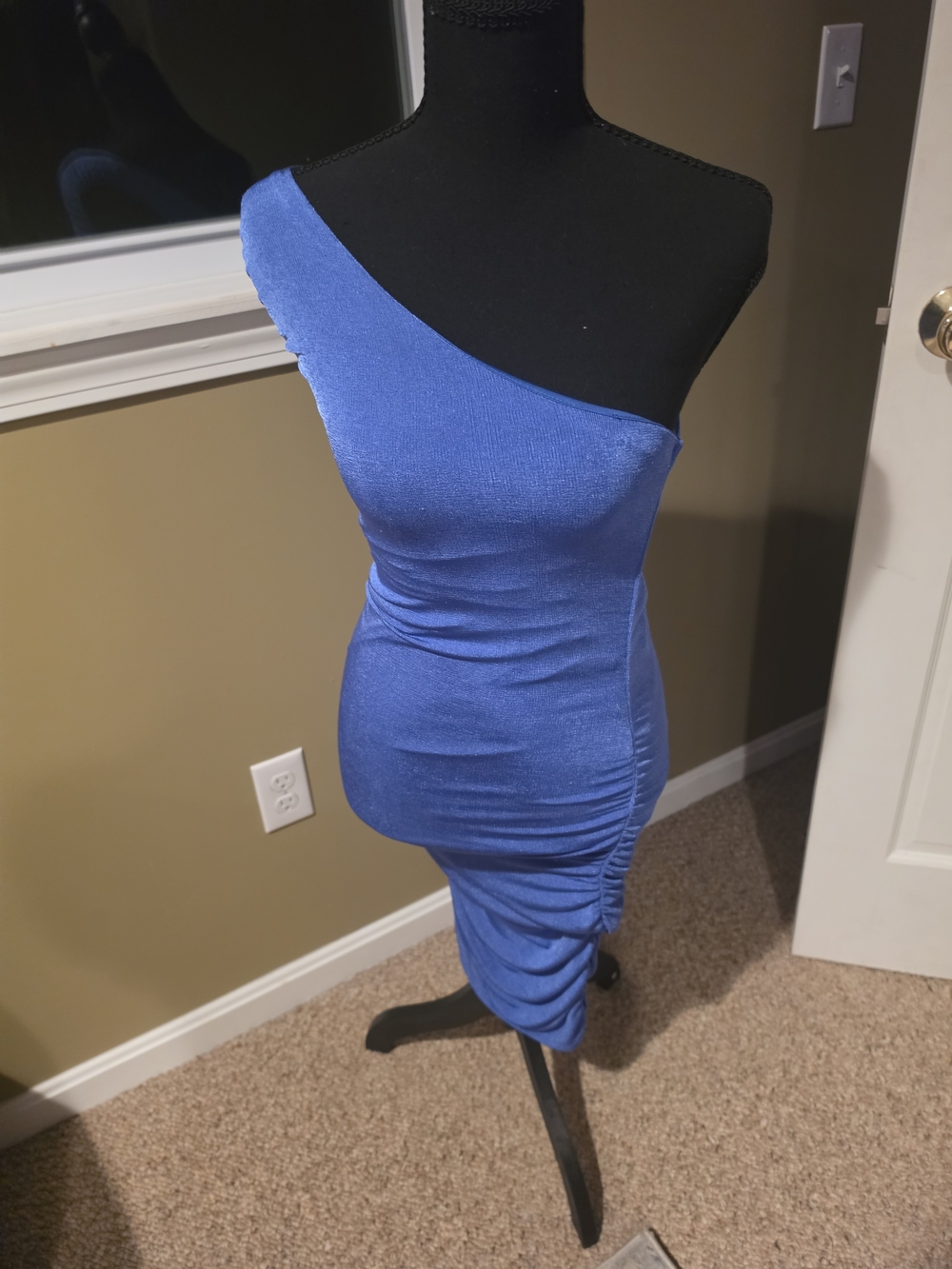 Max Studio One-Shoulder Royal Blue Ruched Midi Dress